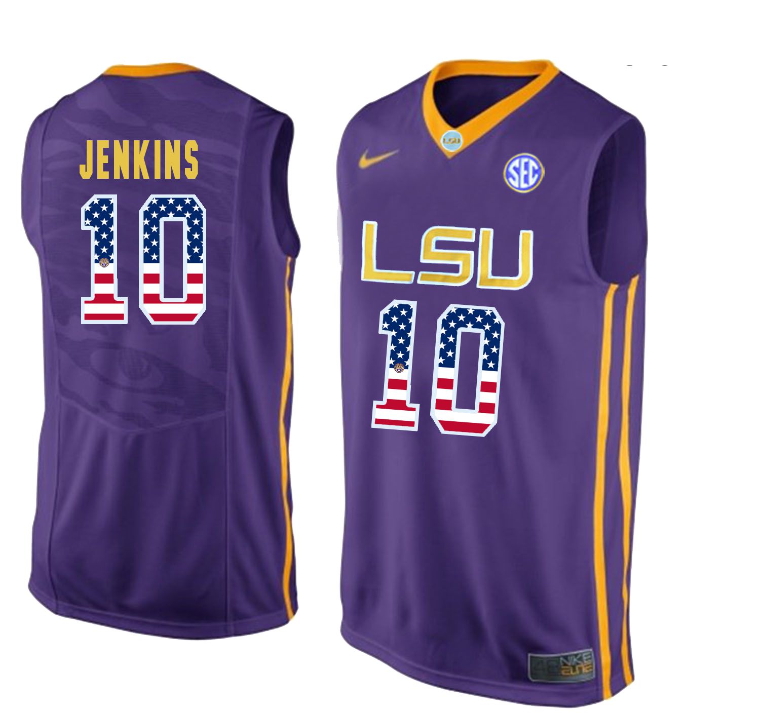 Men LSU Tigers #10 Jenkins Purple Flag Customized NCAA Jerseys->customized ncaa jersey->Custom Jersey